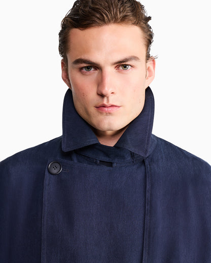 Double-breasted washed cupro coat with a belt Icon