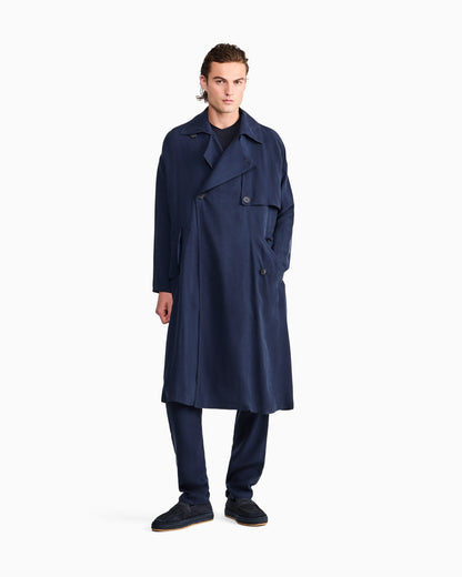 Double-breasted washed cupro coat with a belt Icon