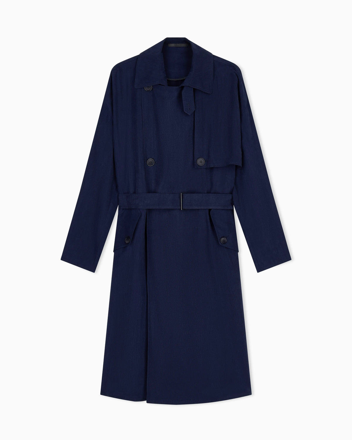 Double-breasted washed cupro coat with a belt Icon