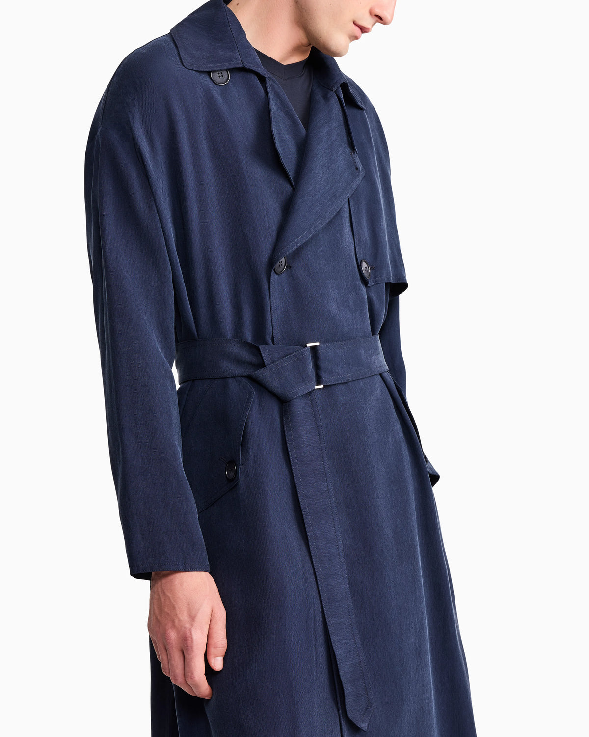 Double-breasted washed cupro coat with a belt Icon