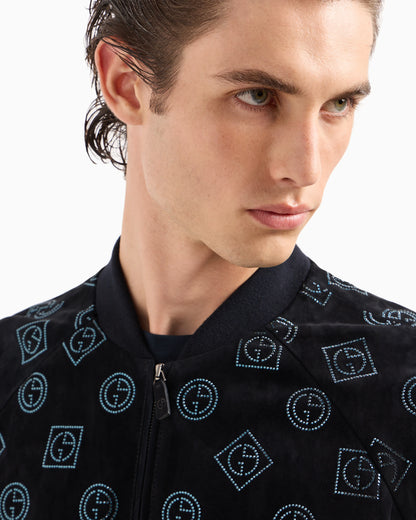 Suede blouson with all-over rhinestone monogram