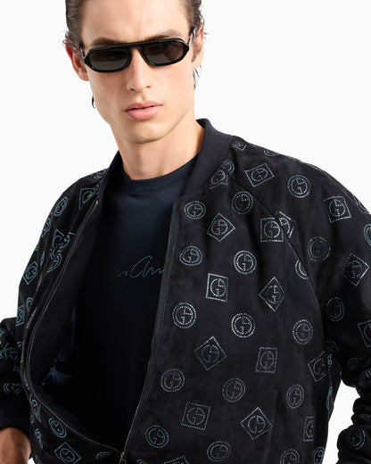 Suede blouson with all-over rhinestone monogram