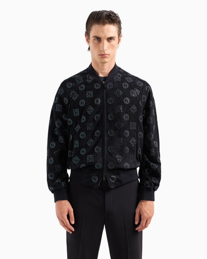 Suede blouson with all-over rhinestone monogram