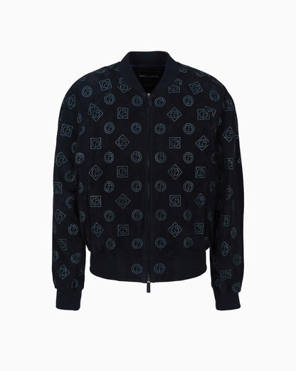 Suede blouson with all-over rhinestone monogram