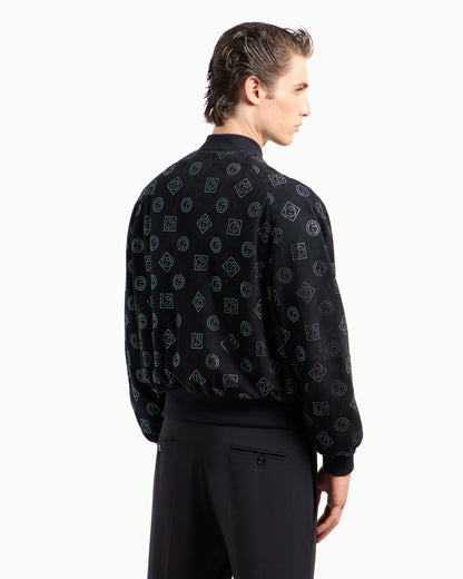 Suede blouson with all-over rhinestone monogram