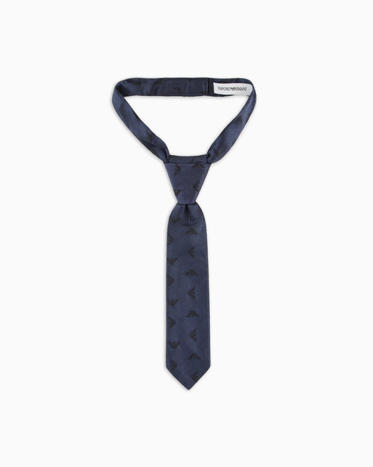 Pure silk tie with all-over jacquard eagle