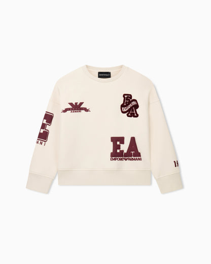 Sweatshirt double jersey oversized crew neck with patches