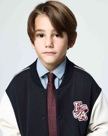 Double jersey varsity sweatshirt with contrasting sleeves