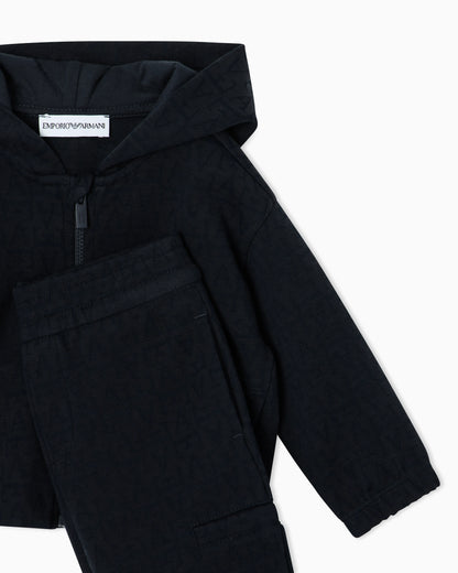 Hooded tracksuit in jacquard double jersey with a monogram