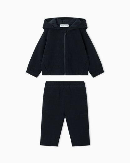 Hooded tracksuit in jacquard double jersey with a monogram