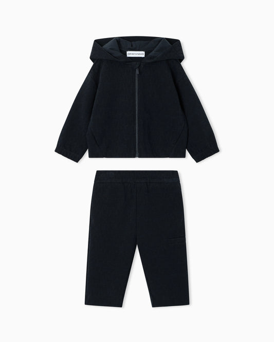 Hooded tracksuit in jacquard double jersey with a monogram