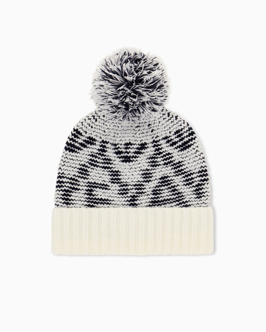 Beanie in virgin wool with a snowflake pattern and pom-pom