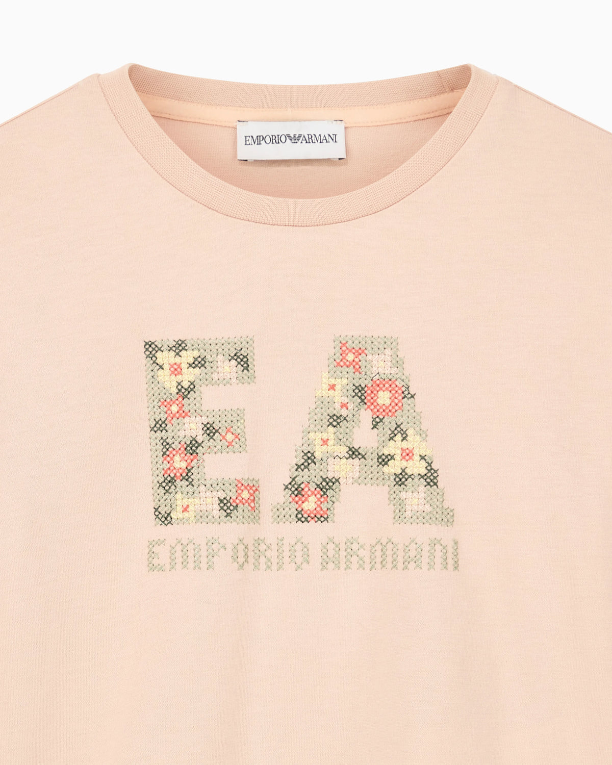 Cotton jersey T-shirt with a cross-stitch floral motif
