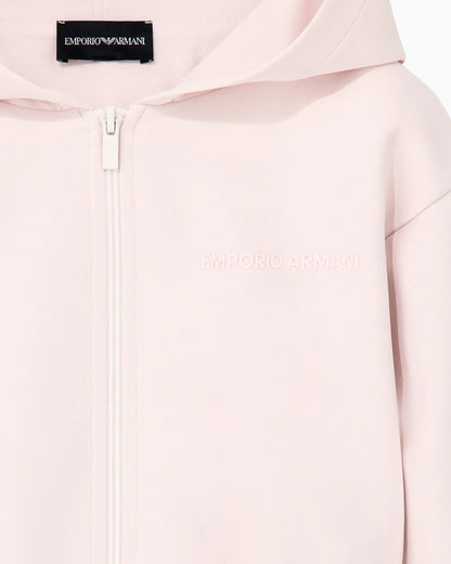 Jersey tracksuit with a full zip hoodie and wide-leg pants