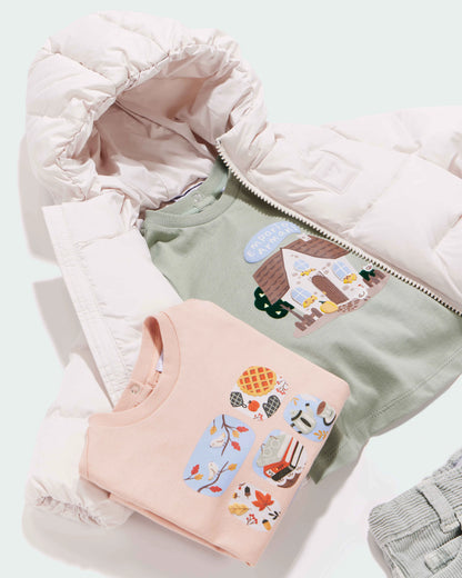 Long-sleeve cotton jersey T-shirt with a house illustration