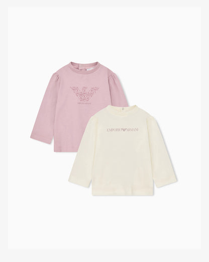 Long-sleeve cotton jersey T-shirt set with back buttons