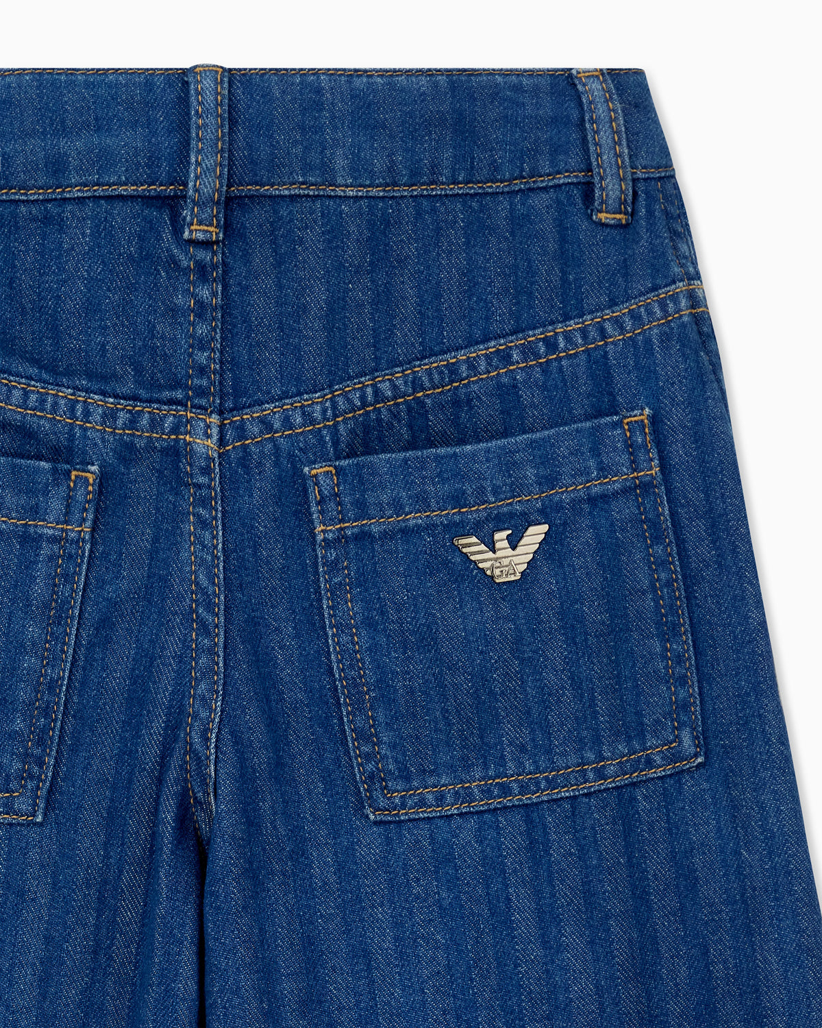 Wide-leg denim jeans with vertical stripes and a cuffed hem
