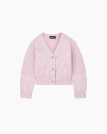 Cardigan in textured knit with a V-neck