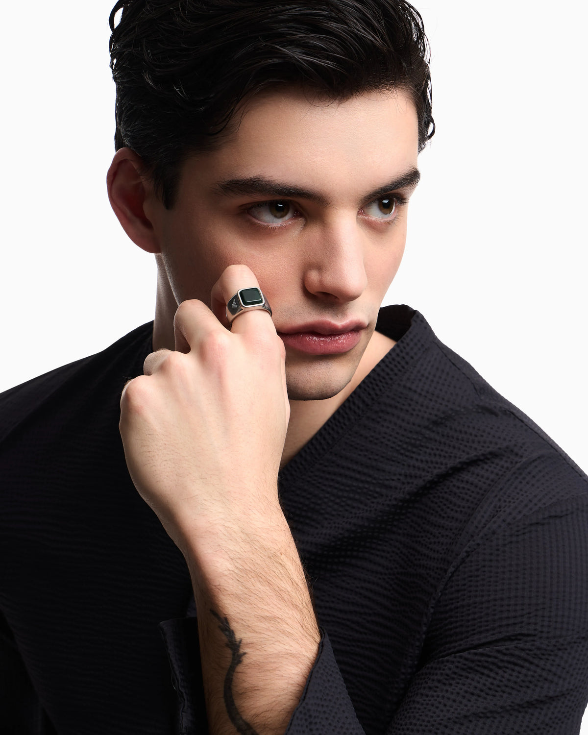 Grass Agate Stainless Steel Signet Ring
