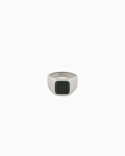 Grass Agate Stainless Steel Signet Ring