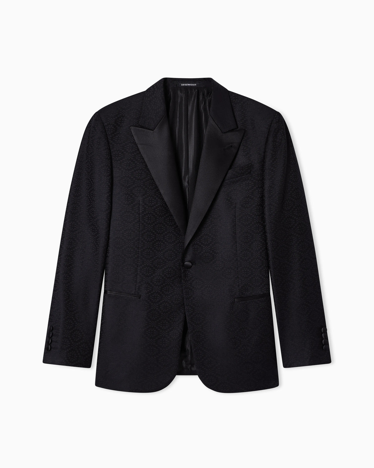 Tuxedo jacket in jacquard virgin wool with satin lapels
