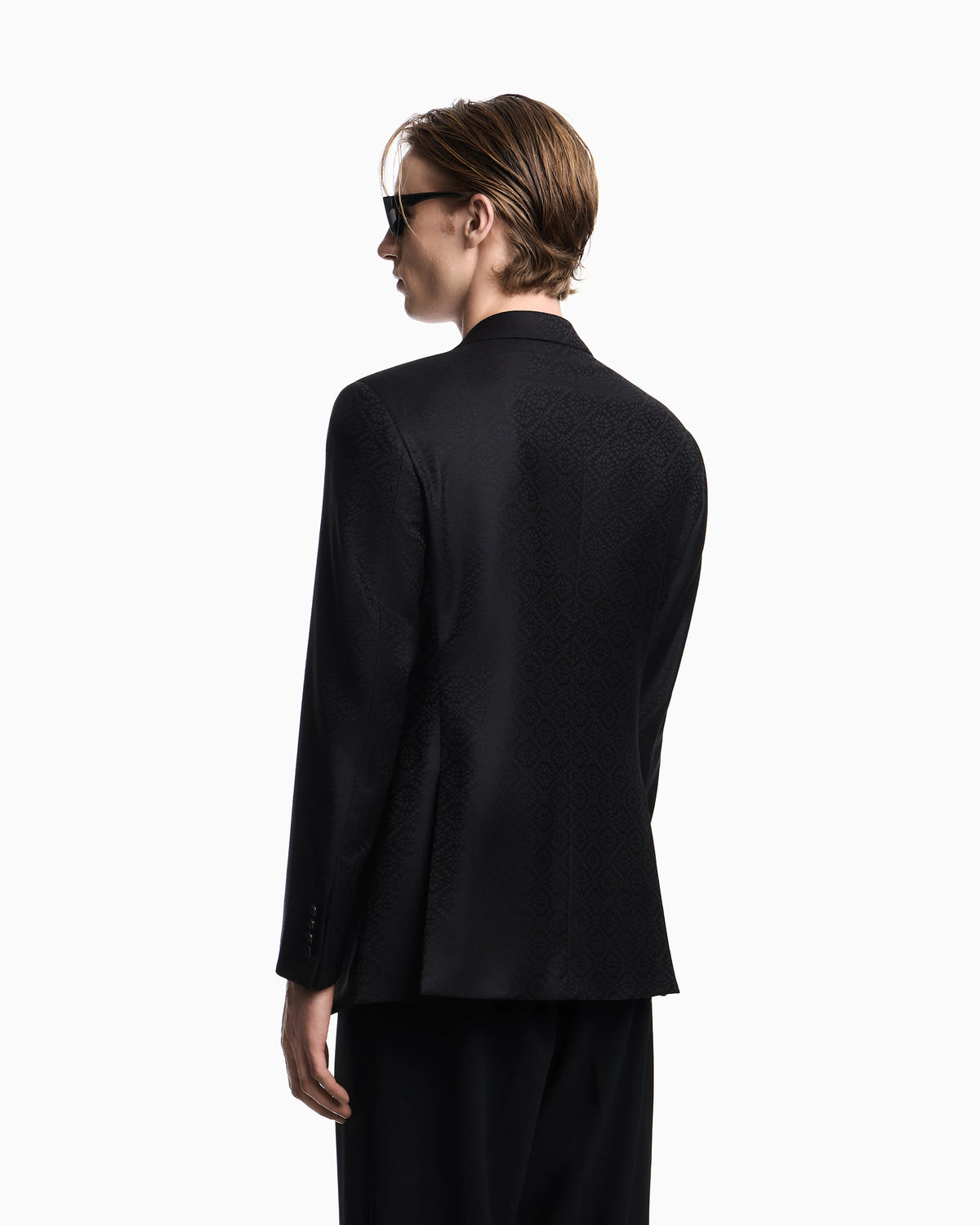 Tuxedo jacket in jacquard virgin wool with satin lapels