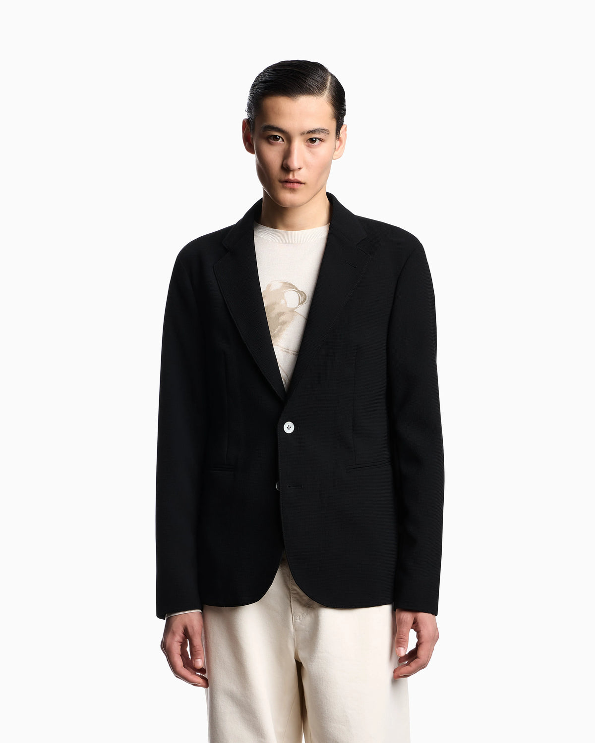 Icon single-breasted jacket in piqué-effect micro-textured crêpe jersey