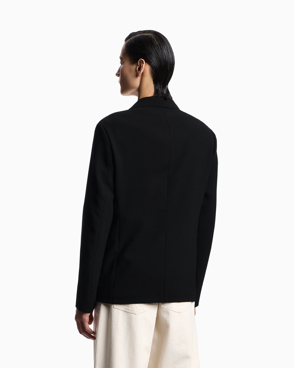 Icon single-breasted jacket in piqué-effect micro-textured crêpe jersey