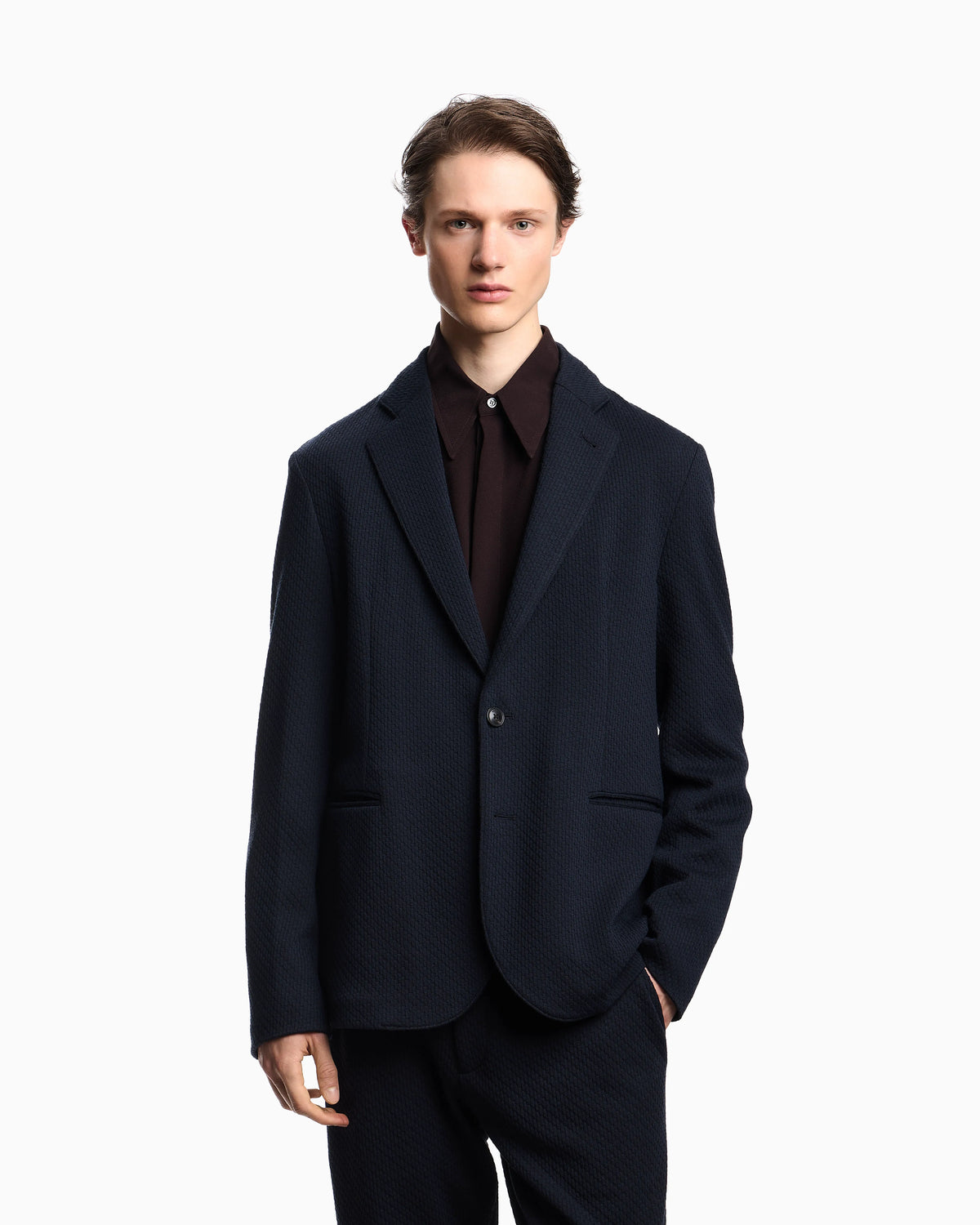 Single-breasted jacket in a jacquard double jersey knit