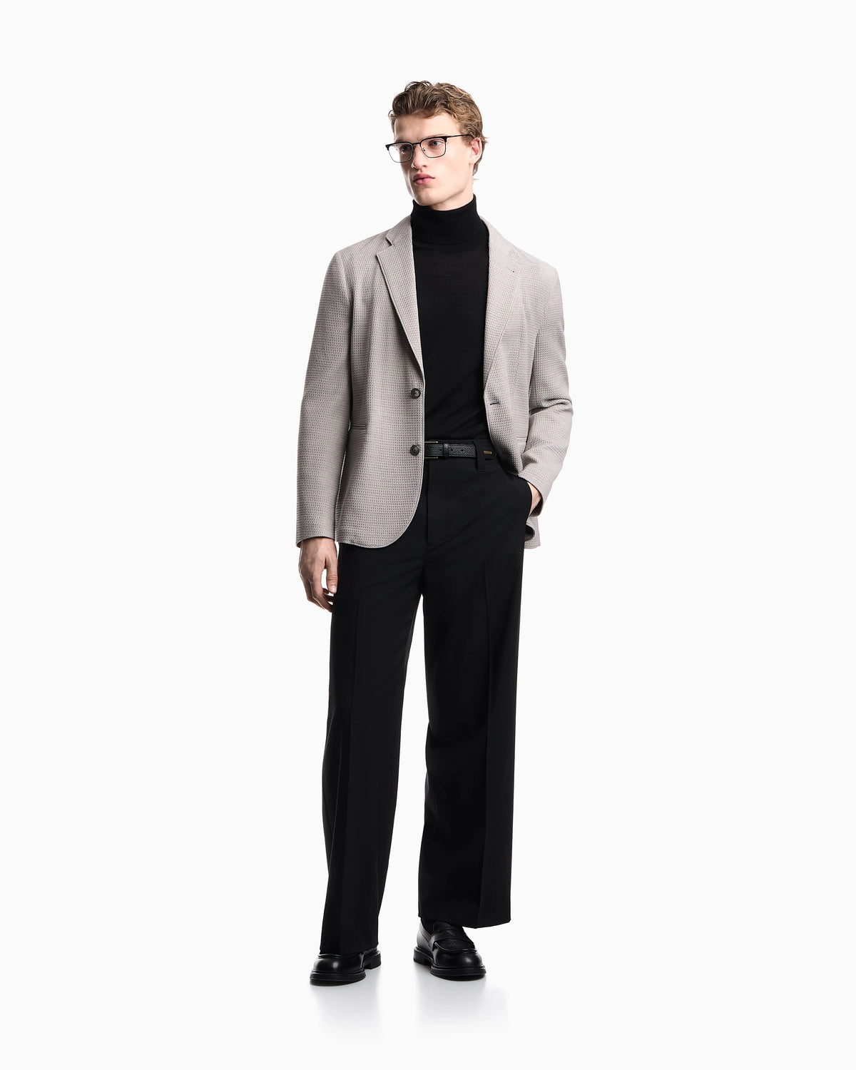 Single-breasted jacket in 3D waffle-effect wool jersey