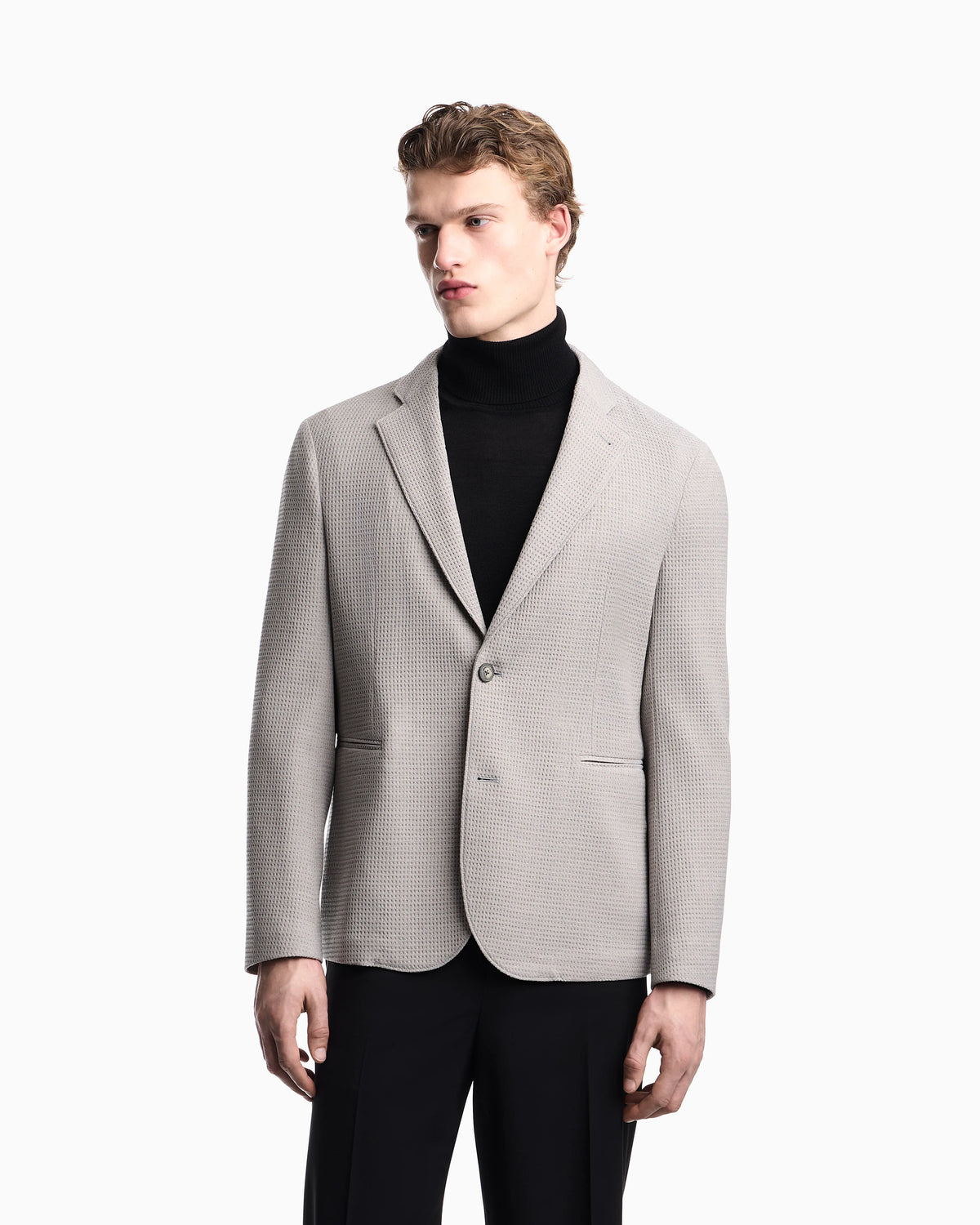Single-breasted jacket in 3D waffle-effect wool jersey