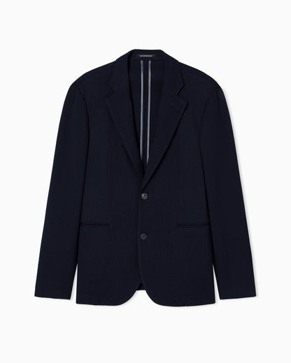 Single-breasted jacket in 3D waffle-effect wool jersey