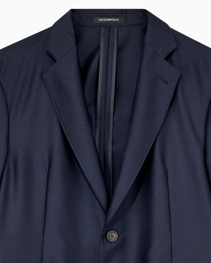 Single-breasted blazer in virgin wool and silk satin