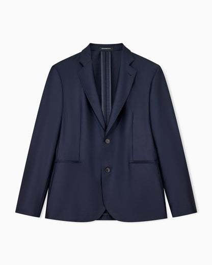 Single-breasted blazer in virgin wool and silk satin