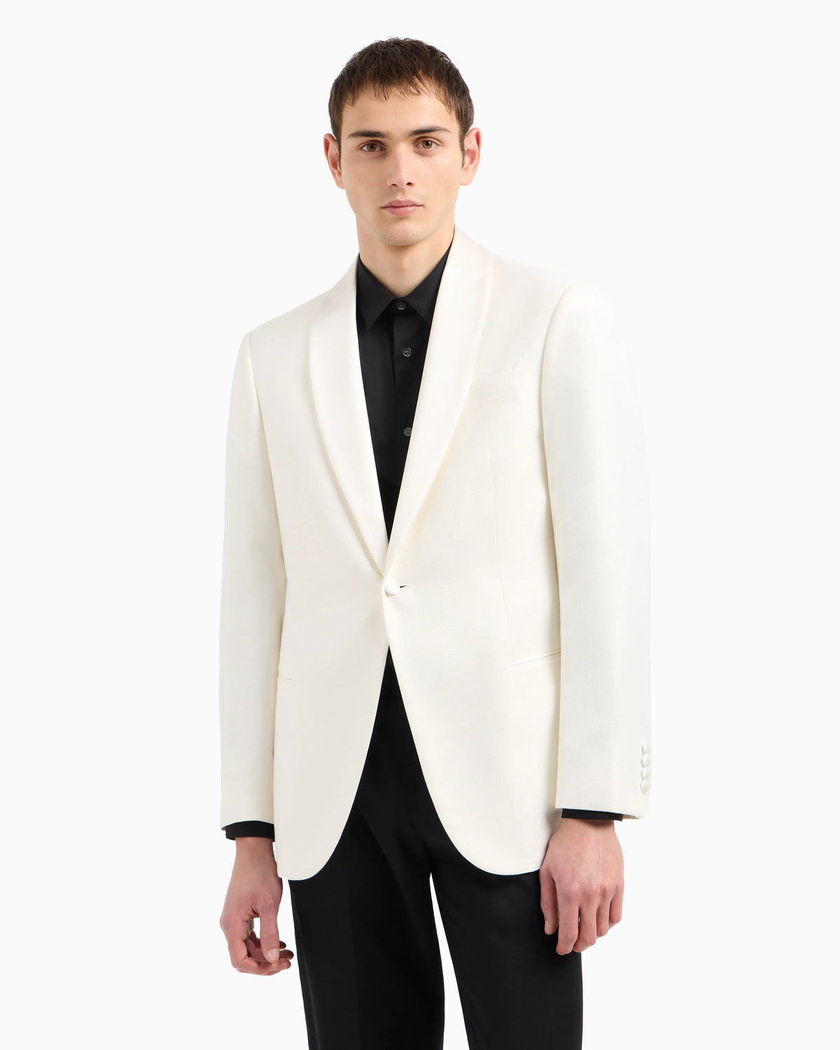 Shawl-collar jacket with satin lapels