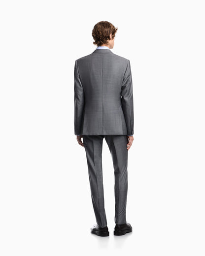 Lined suit in virgin wool with basket weave effect