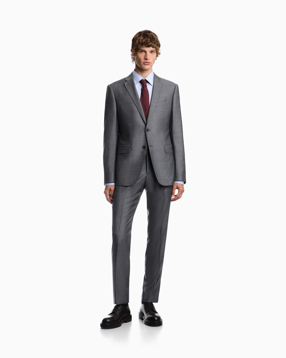 Lined suit in virgin wool with basket weave effect