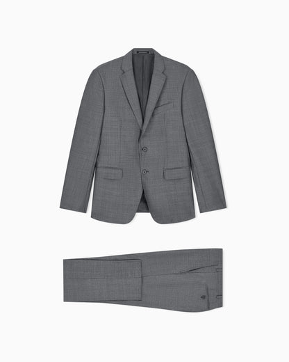 Lined suit in virgin wool with basket weave effect