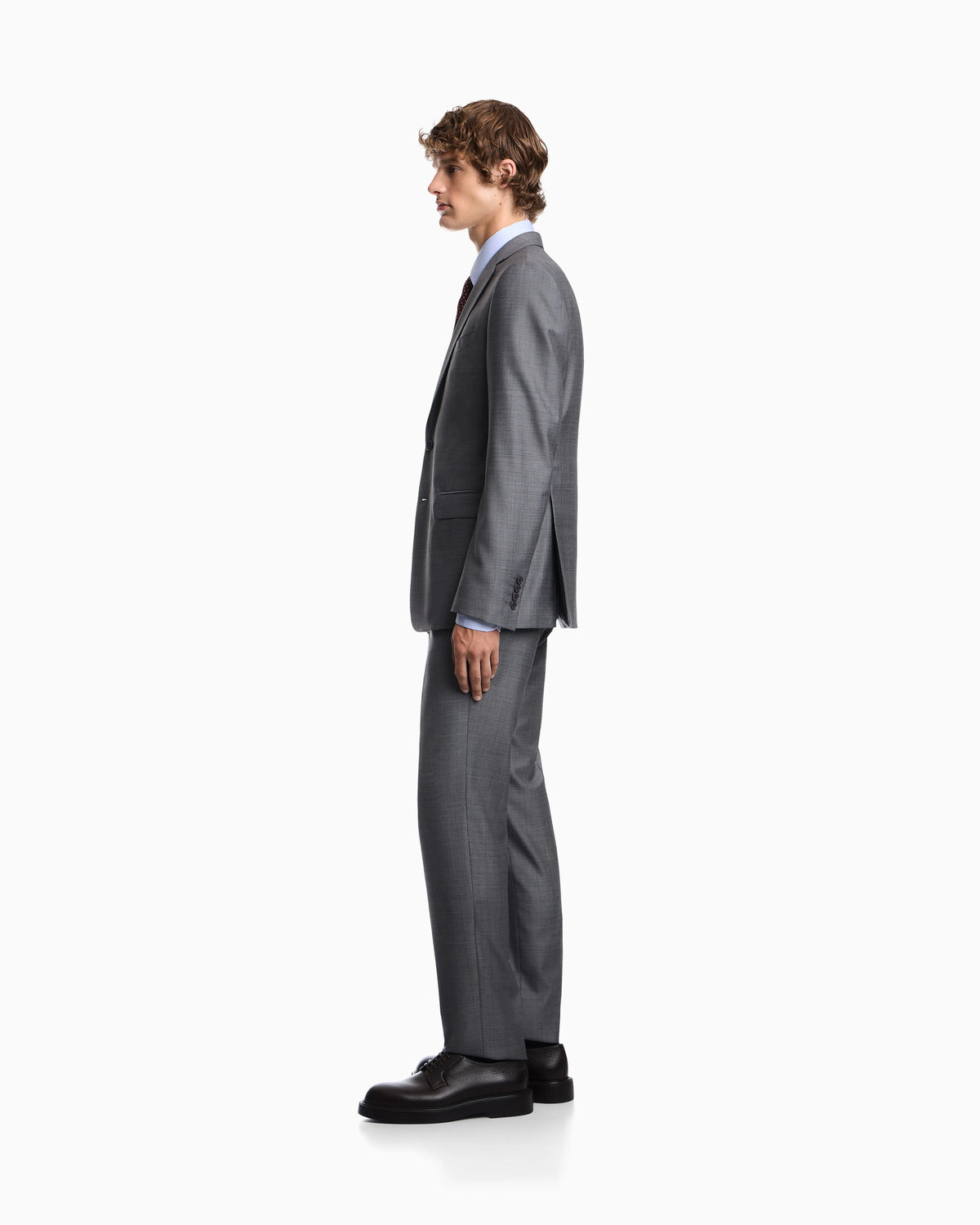 Lined suit in virgin wool with basket weave effect