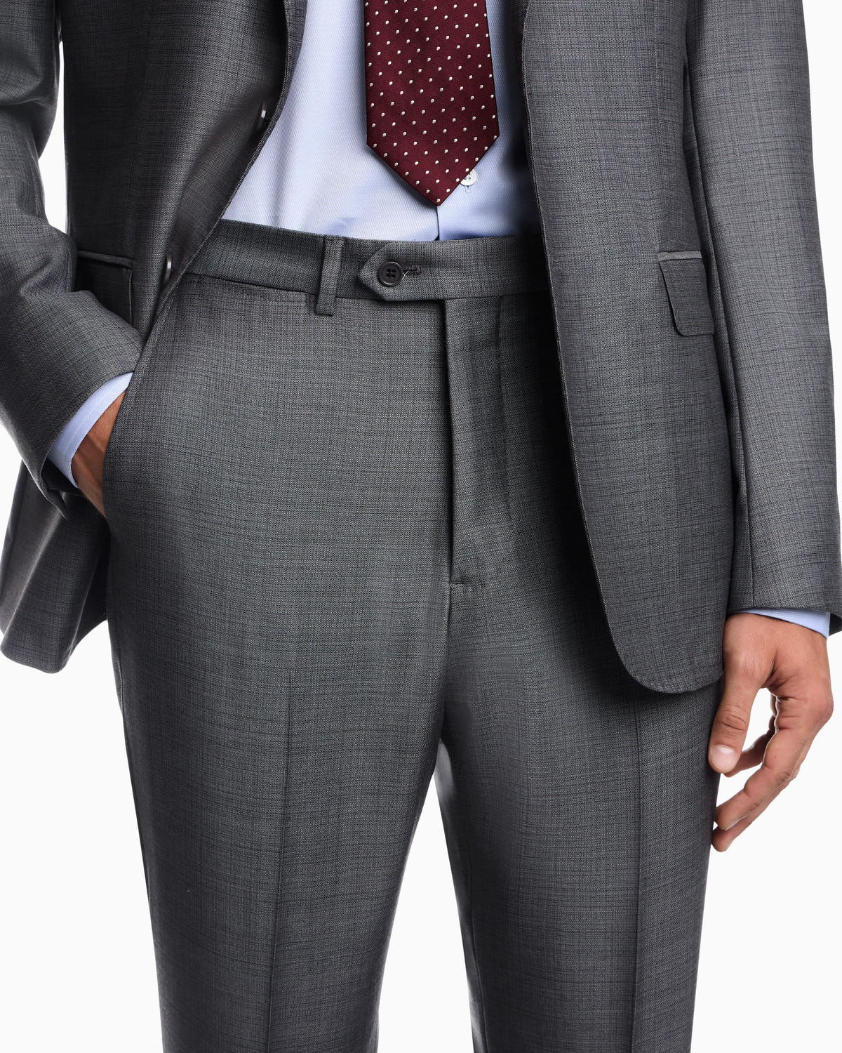 Lined suit in virgin wool with basket weave effect