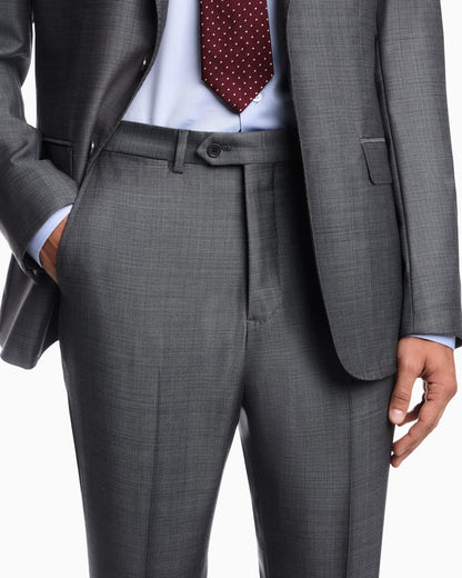 Lined suit in virgin wool with basket weave effect