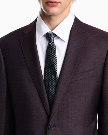 Lined suit in virgin wool with basket weave effect