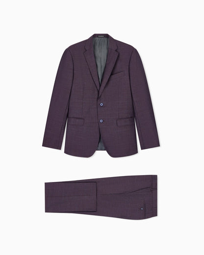 Lined suit in virgin wool with basket weave effect
