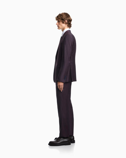 Lined suit in virgin wool with basket weave effect