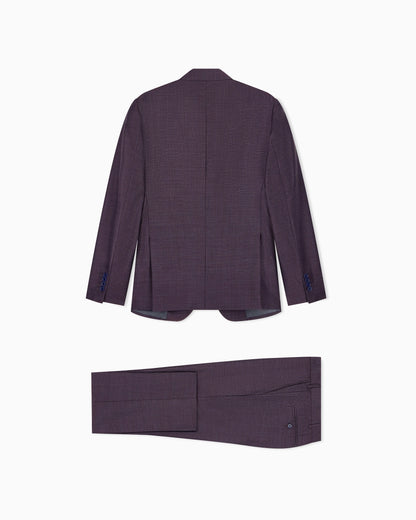 Lined suit in virgin wool with basket weave effect