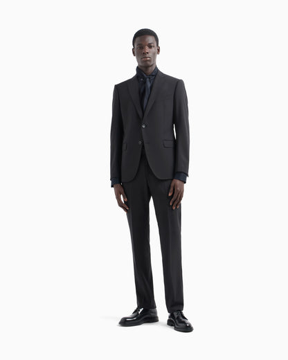 Single-breasted suit in virgin-wool two-way stretch canvas