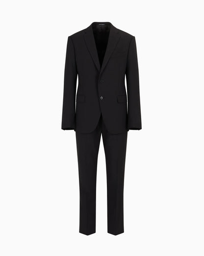 Single-breasted suit in virgin-wool two-way stretch canvas