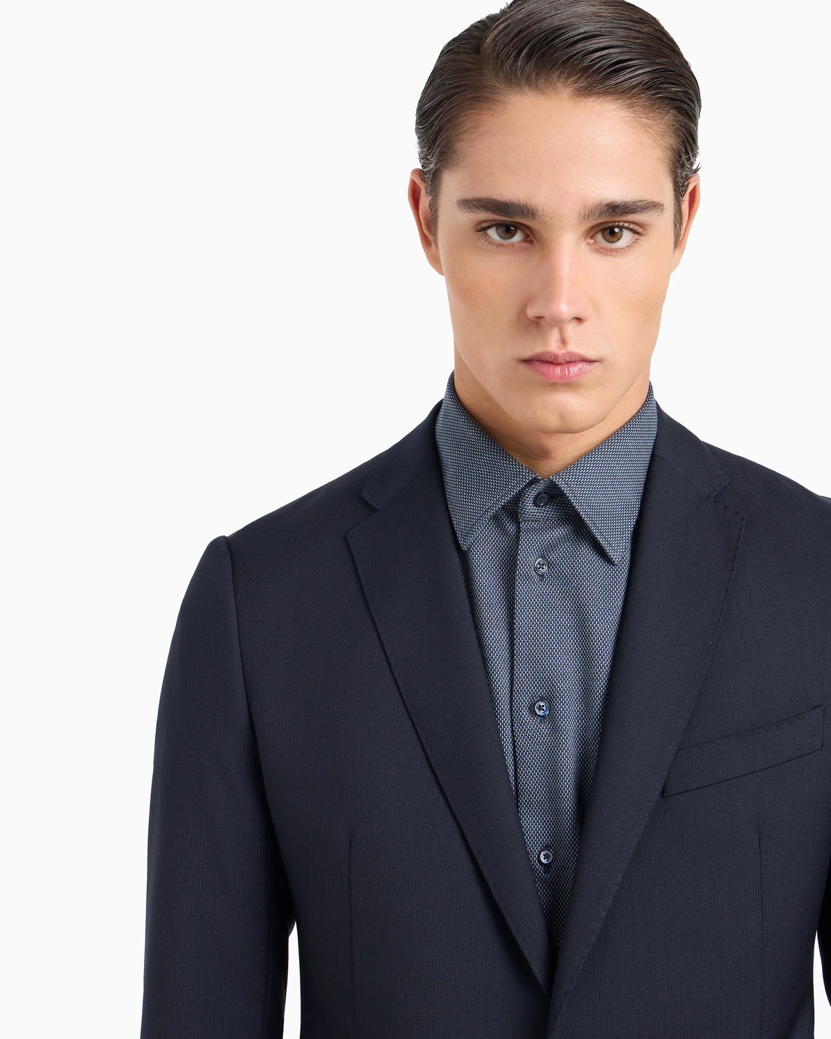 Slim-fit, single-breasted suit in tone-on-tone micro-striped virgin wool