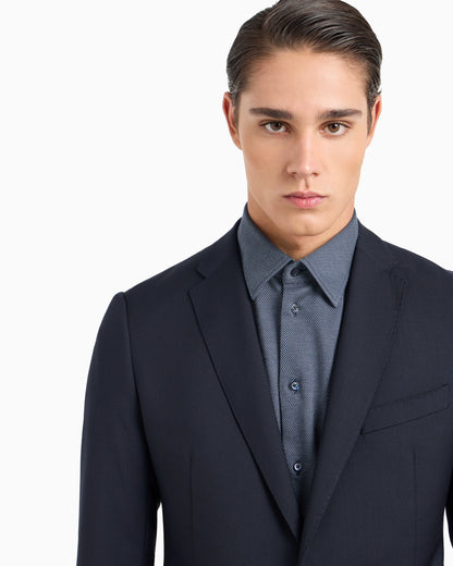 Slim-fit, single-breasted suit in tone-on-tone micro-striped virgin wool