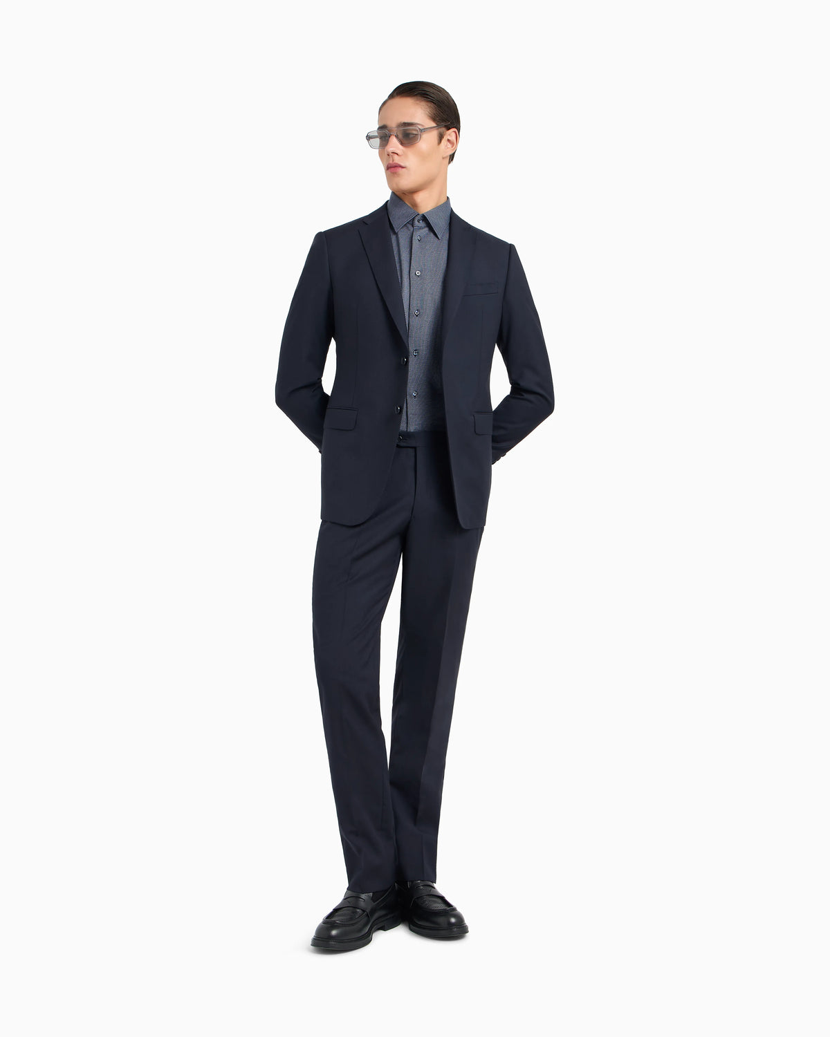 Slim-fit, single-breasted suit in tone-on-tone micro-striped virgin wool